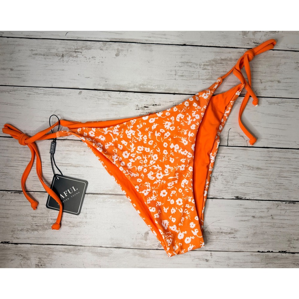 Zaful Orange Floral Side Tie Bikini Bottom Womens Medium NWT Cheeky Swimwear